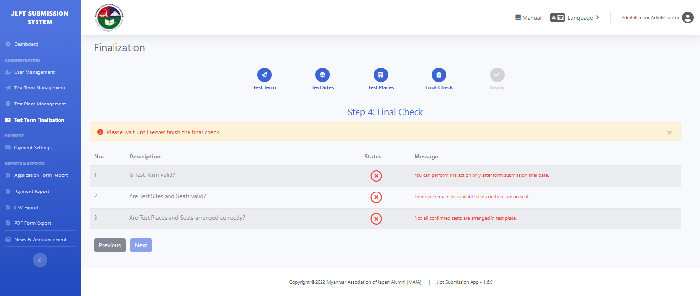 am final fin check err